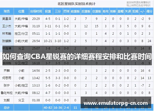 如何查询CBA星锐赛的详细赛程安排和比赛时间 如何查询CBA星锐赛的详细赛程安排和比赛时间